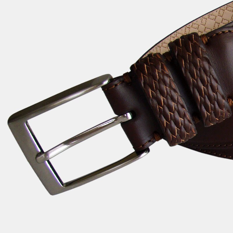 Cinturón Hombre LEYVA Piel de Vaquetilla con Detalle Trenzado - Marrón Marrón-2