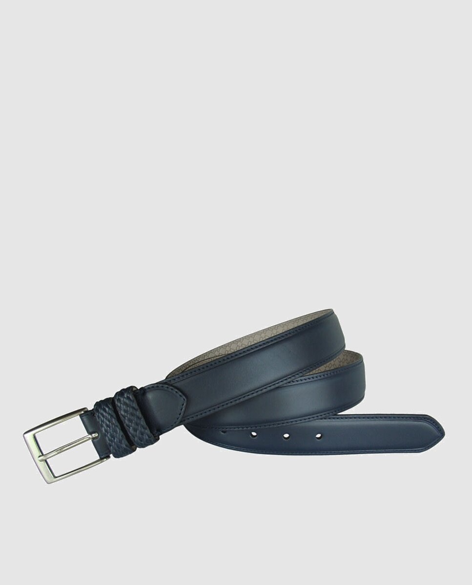 Cinturón hombre leyva piel de vaquetilla con detalle trenzado - Azul marino Azul marino-1