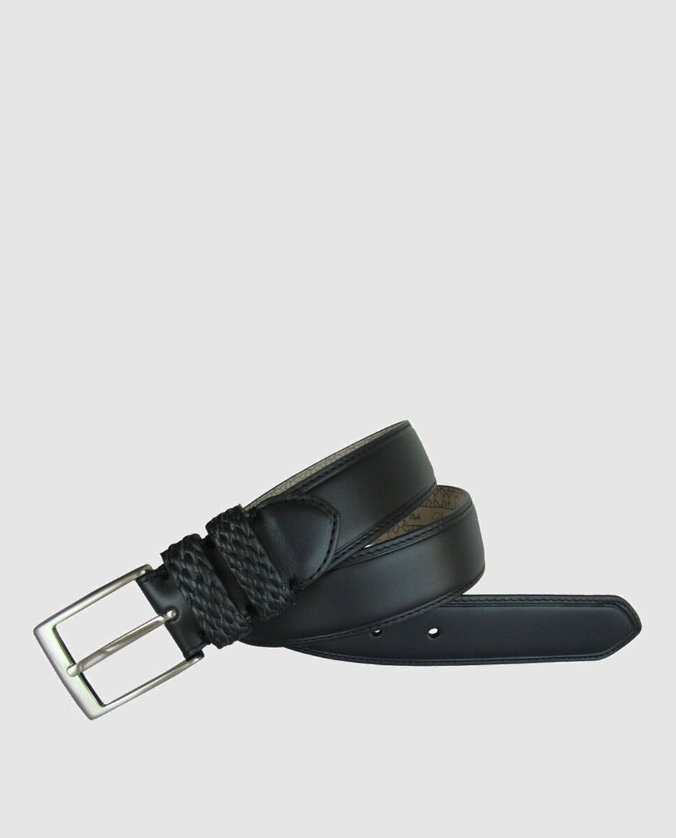 Cinturón hombre leyva piel de vaquetilla con detalle trenzado - Negro Negro-1