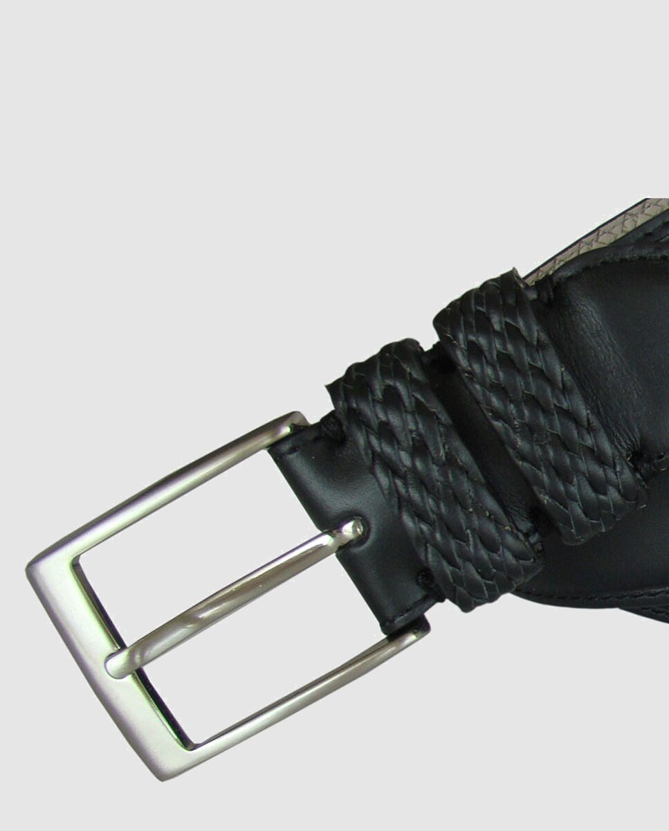 Cinturón hombre leyva piel de vaquetilla con detalle trenzado - Negro Negro-2