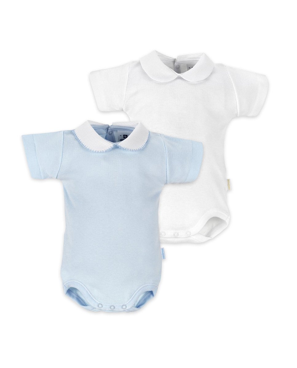 Imagen 1 de Pack 2 bodys de bebé 100% algodón con cuello y manga corta - Azul claro Azul claro