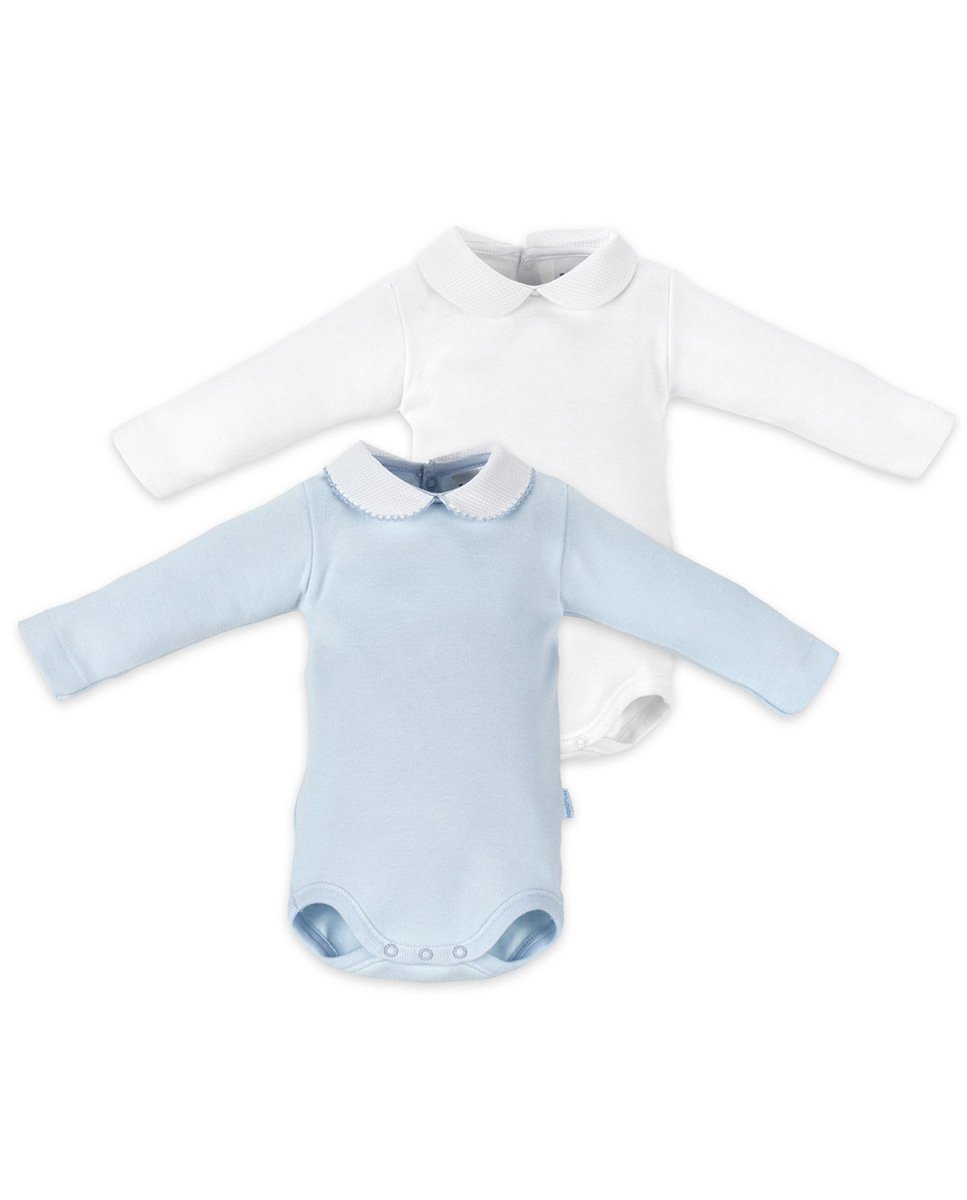 Imagen 0 de Pack 2 bodys de bebé 100% algodón con cuello y manga larga Azul claro