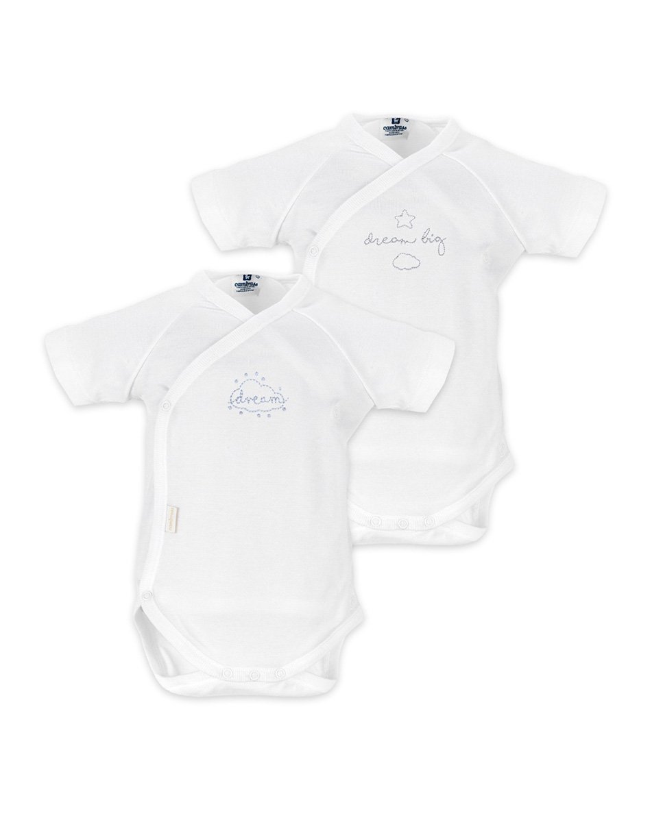 Imagen 1 de Pack 2 bodys de bebé cruzados de manga corta con bordado - Cambrass - Blanco Blanco