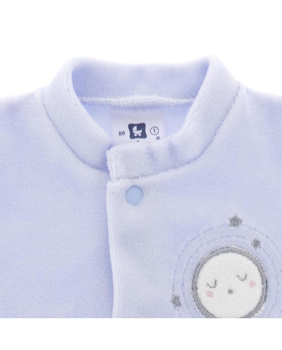 Pijama de bebé largo con bordado de luna - Cambrass - Gris Azul claro-3