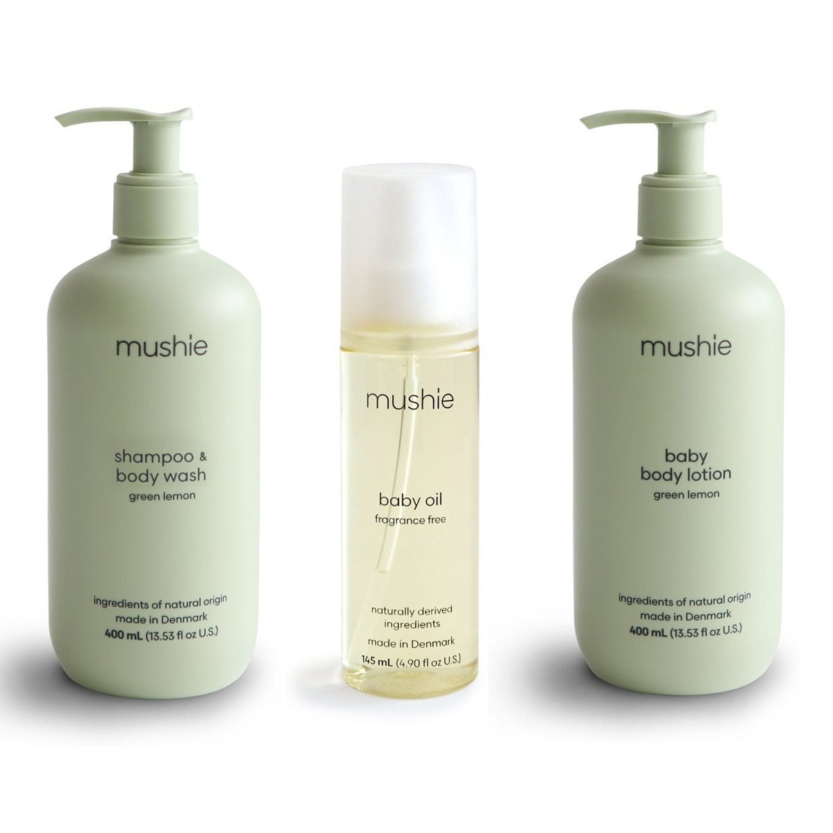 Pack regalo 3 piezas Mushie (champú/gel+loción corporal+aceite corporal)