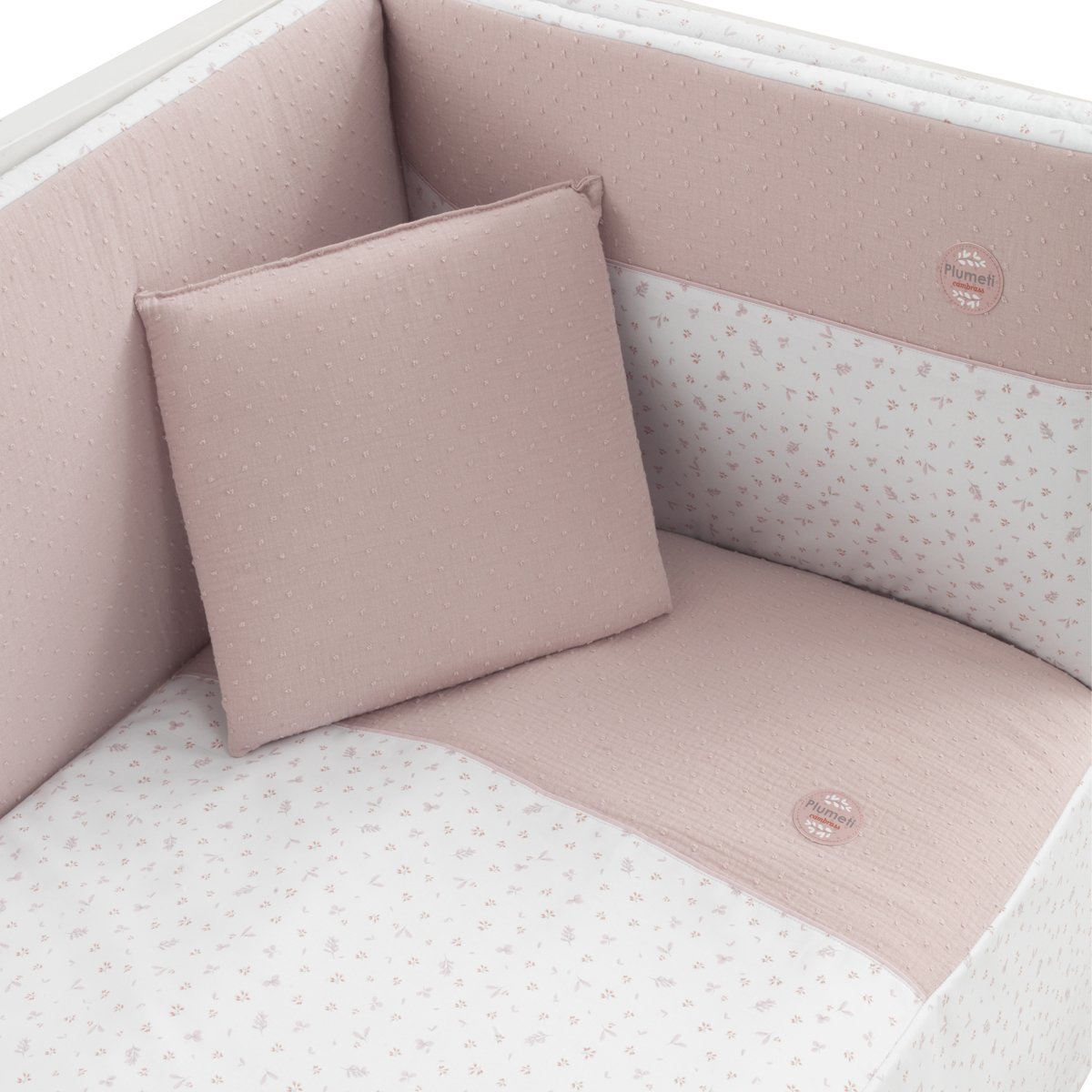 Juego de 2 piezas para cuna (60x120 cm): colcha + protector cambrass princess - Rosa claro Rosa claro-2