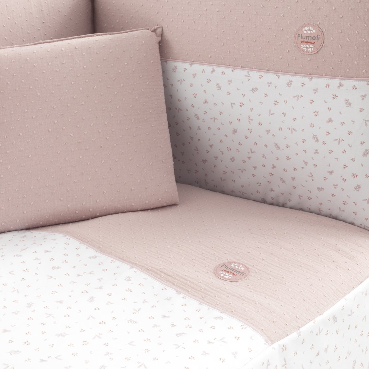 Juego de 2 piezas para cuna (60x120 cm): colcha + protector cambrass princess - Rosa claro Rosa claro-3