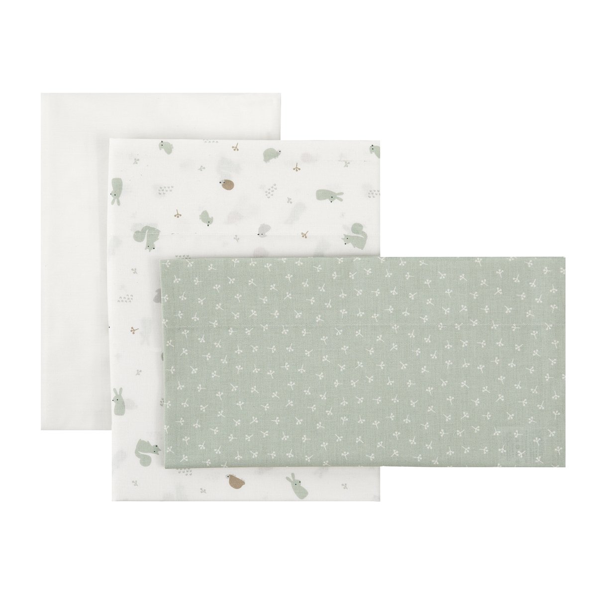 Juego de 3 piezas sábana + bajera + funda de almohada para minicuna (50x82 cm) Cambrass Microprint Verde claro Verde claro-1