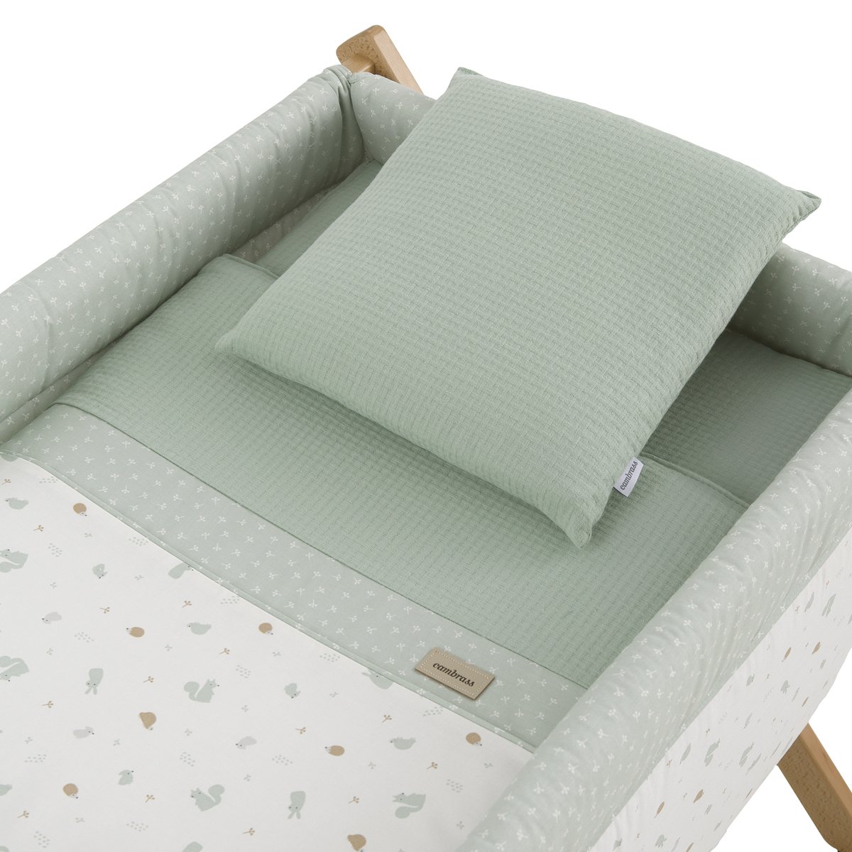 Minicuna con patas (55x87x74cm) Cambrass Microprint - Marrón Suave Verde Agua-2