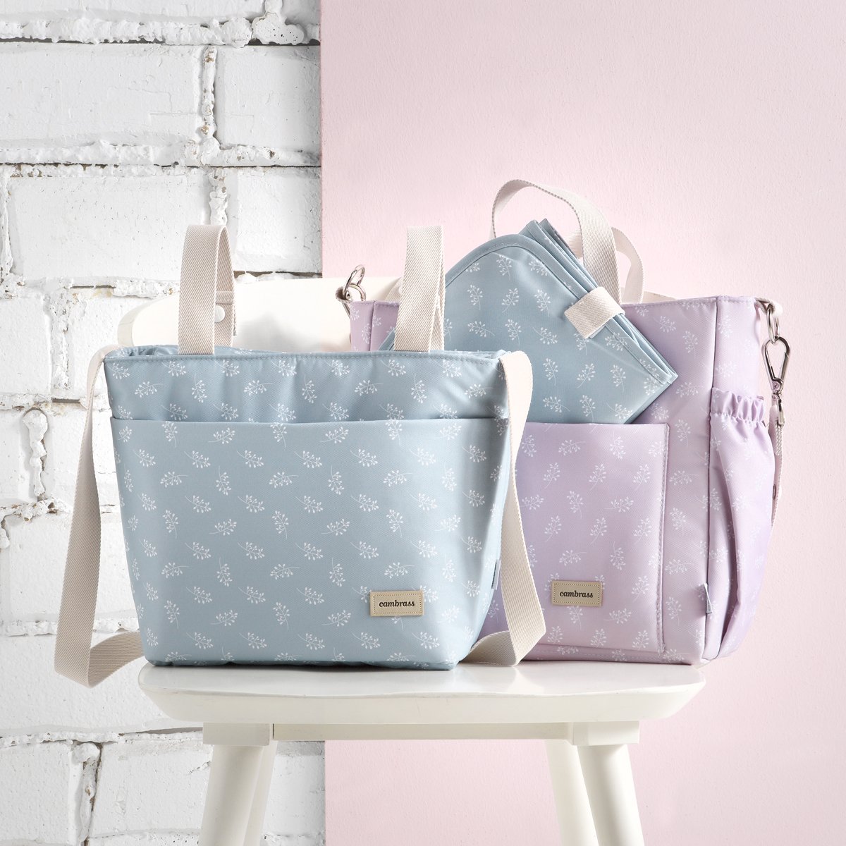 Bolso de maternidad Cambrass Water-repelent - Blanco Algodón Rosa claro-4