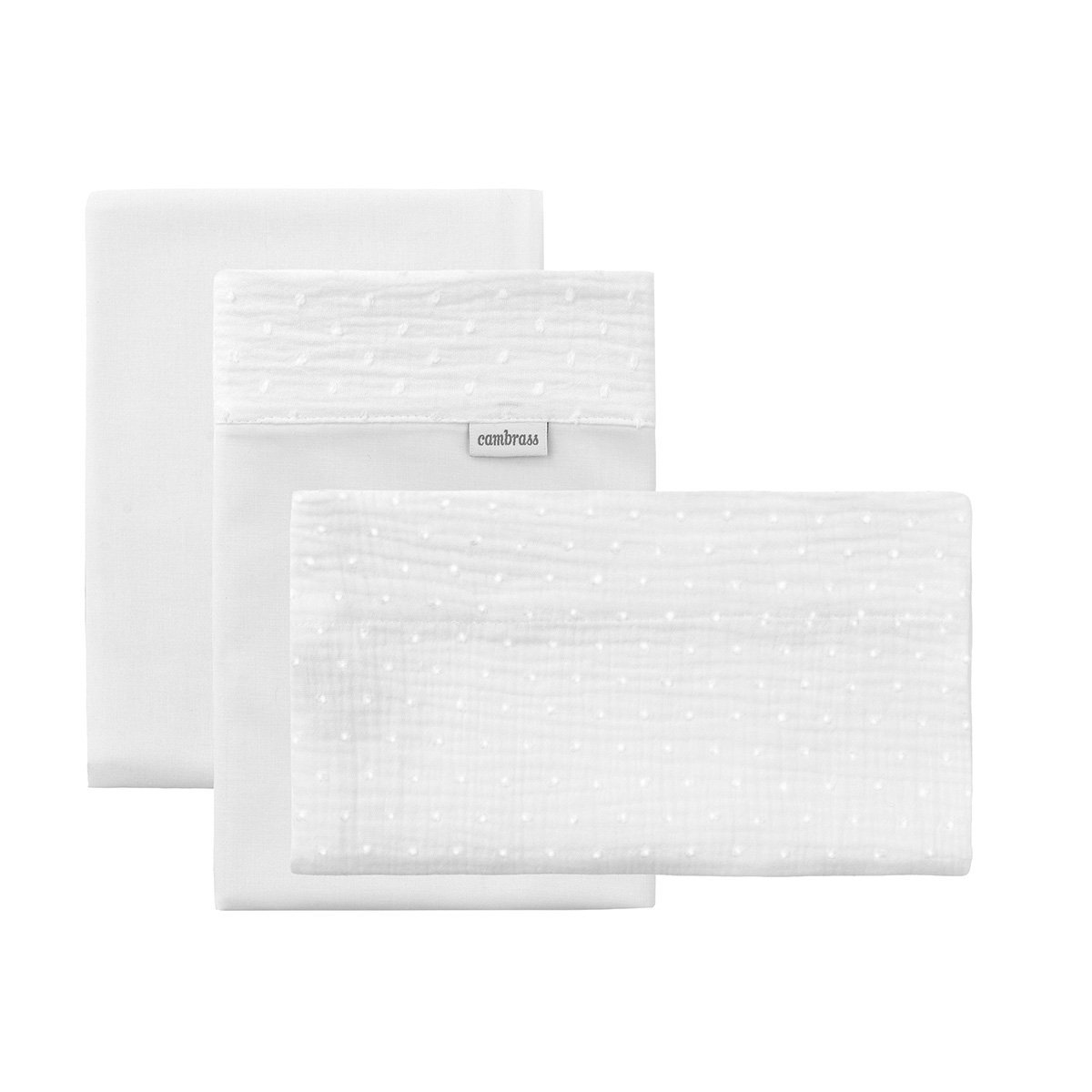 Imagen 0 de Juego de 3 piezas sábana + bajera + funda almohada para cuna de 60x120 cm Cambrass deluxe Blanco Algodón