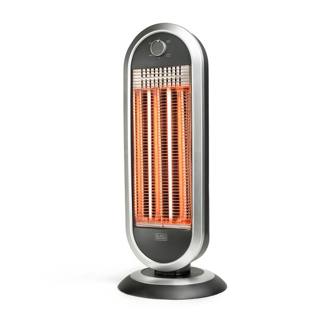 Calefactor de carbono Black+Decker BXCSH900E, lámpara de infrarrojos, 900W, 2 intensidades, hasta 10m2, opción oscilante, asa de transporte