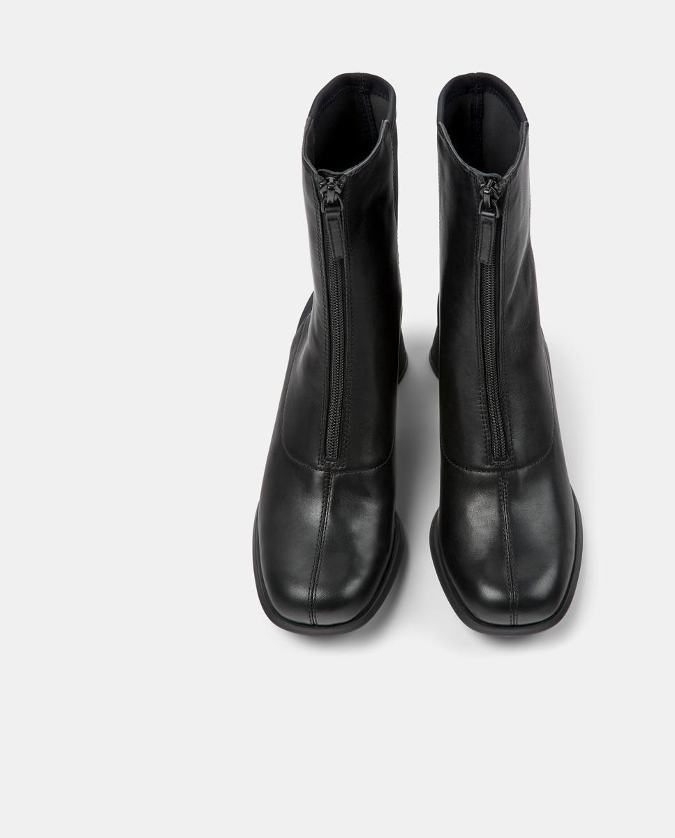 Botines de mujer de piel con cremallera frontal y tacón de bloque - Camper - Negro Negro-2