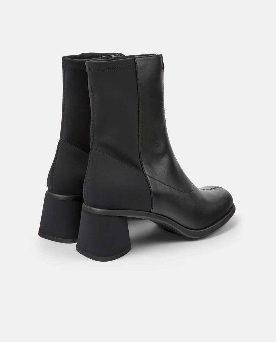 Botines de mujer de piel con cremallera frontal y tacón de bloque - Camper - Negro Negro-5