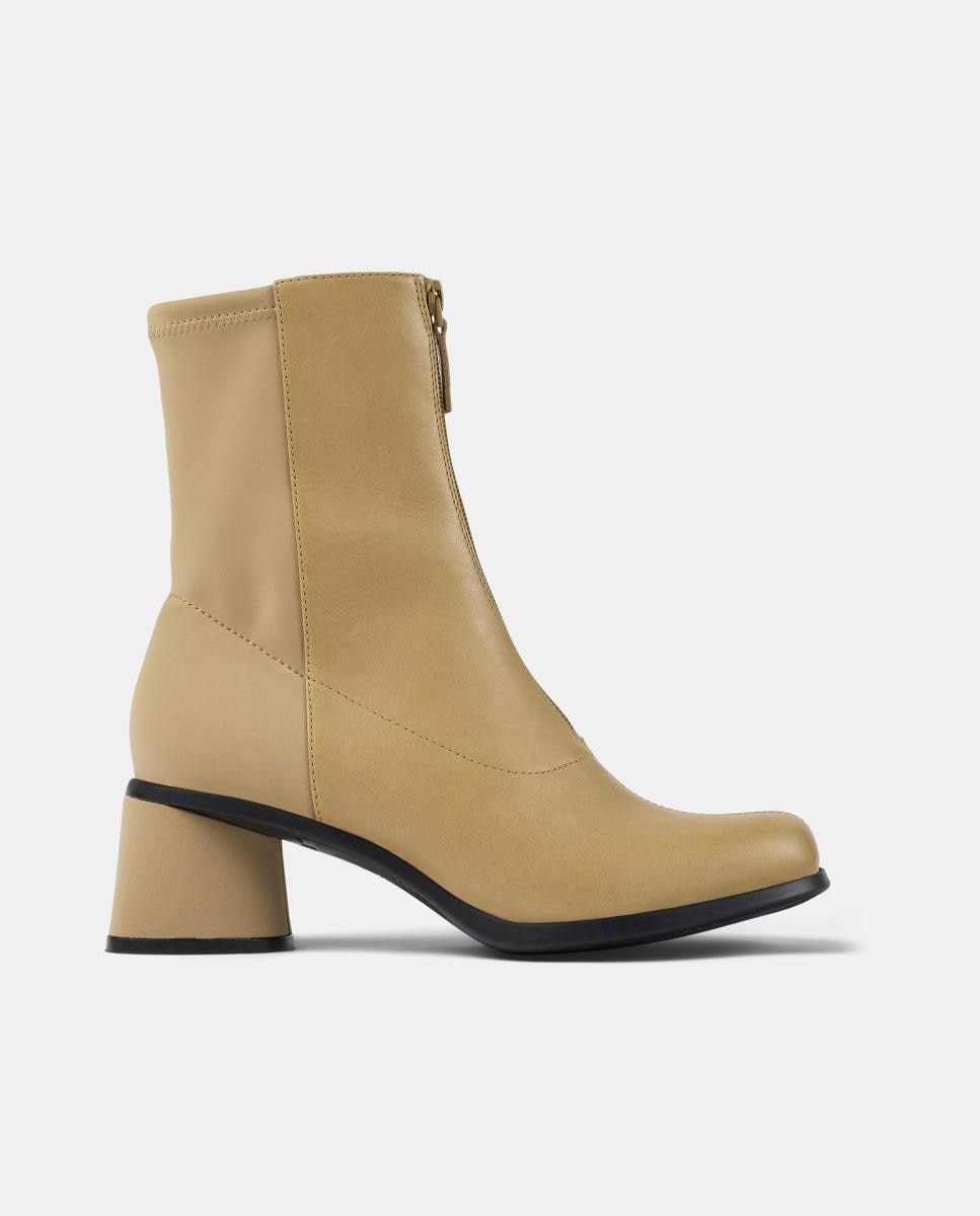 Botines de mujer de piel con cremallera frontal y tacón de bloque - Camper - Beige Beige-1