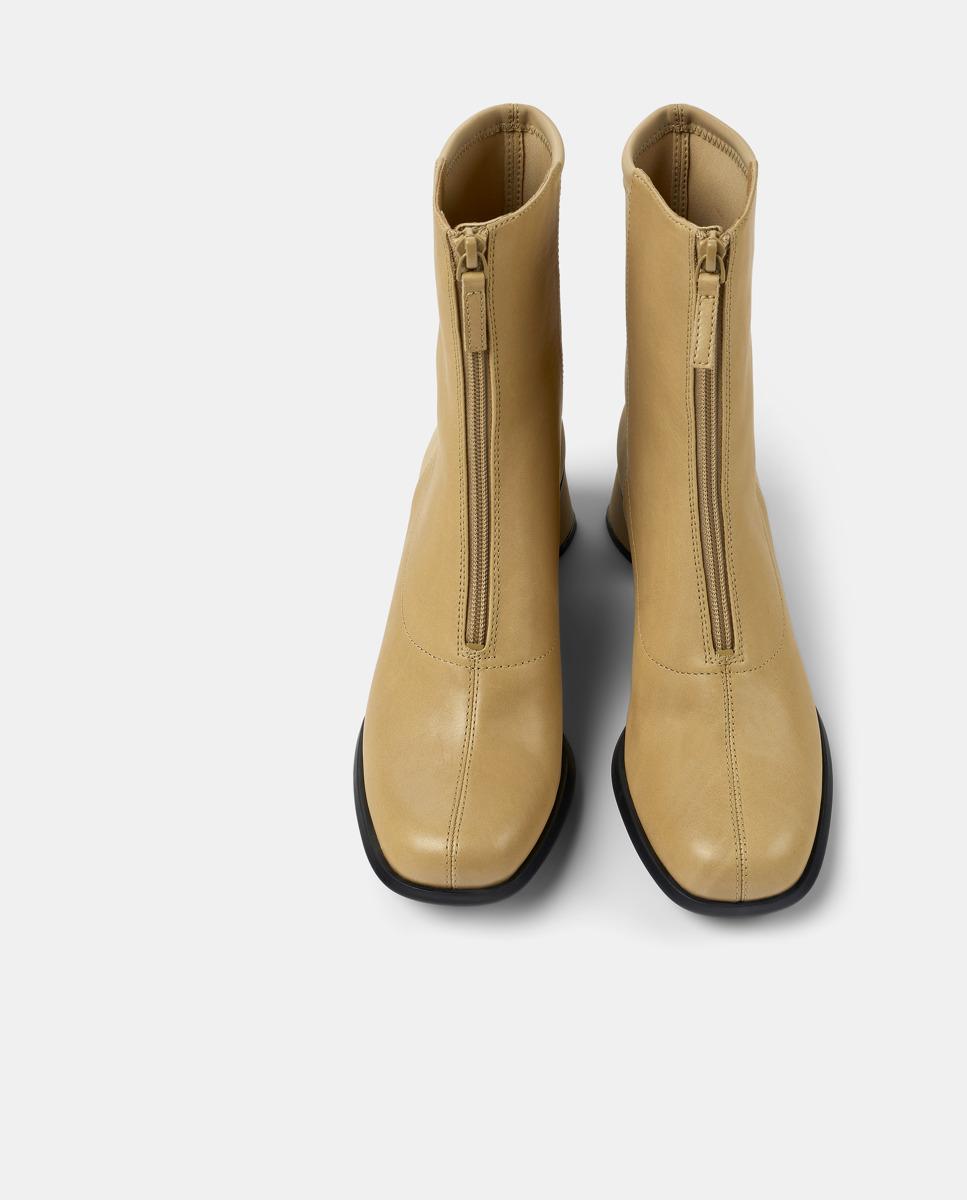 Botines de mujer de piel con cremallera frontal y tacón de bloque - Camper - Beige Beige-3