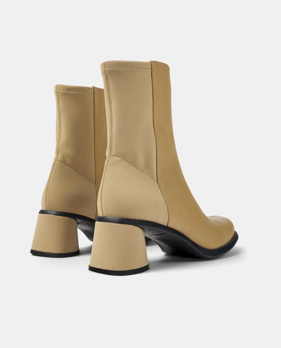 Botines de mujer de piel con cremallera frontal y tacón de bloque - Camper - Beige Beige-5