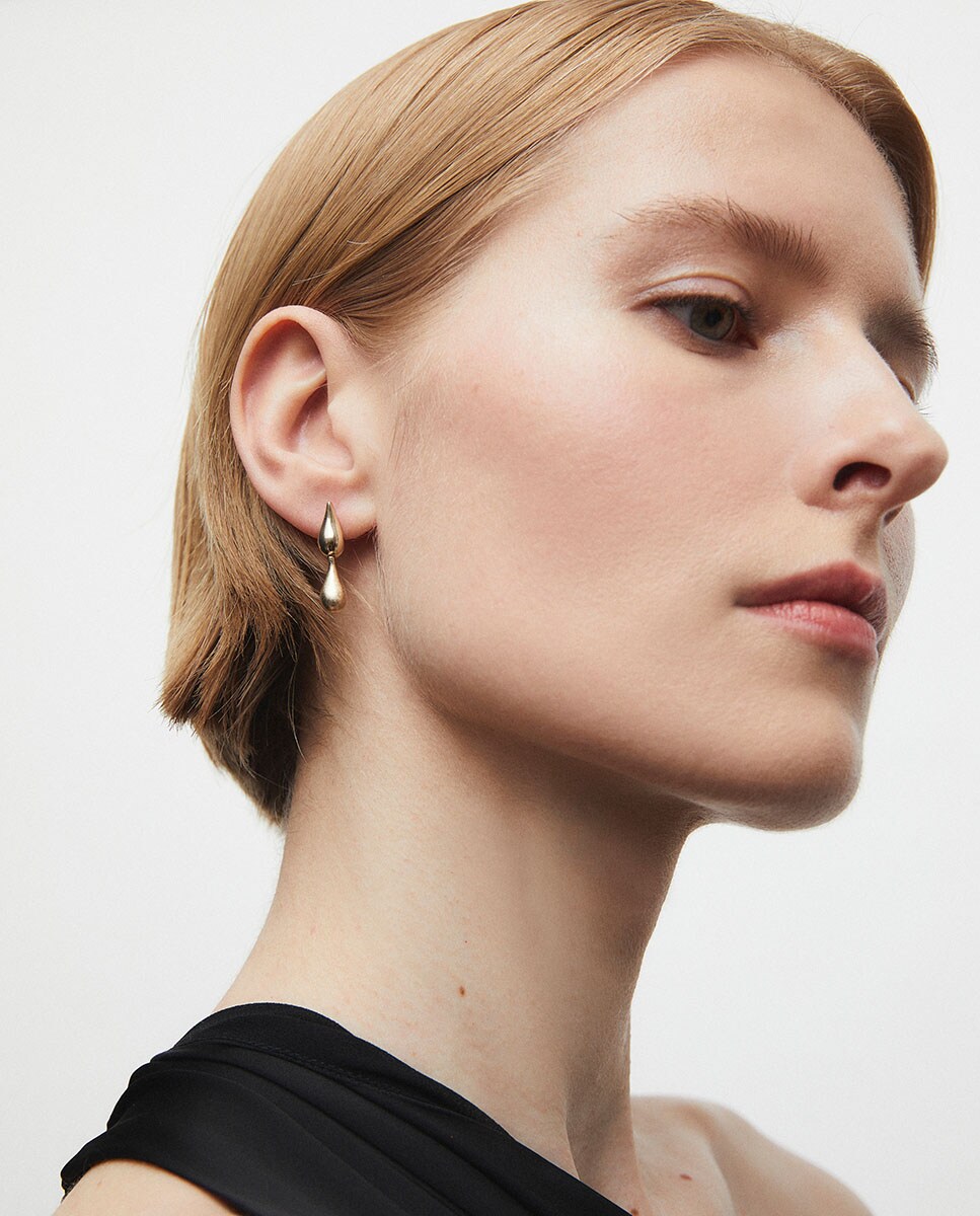 Pendientes Drop Dual bañados en oro de 18 kt Oro-3