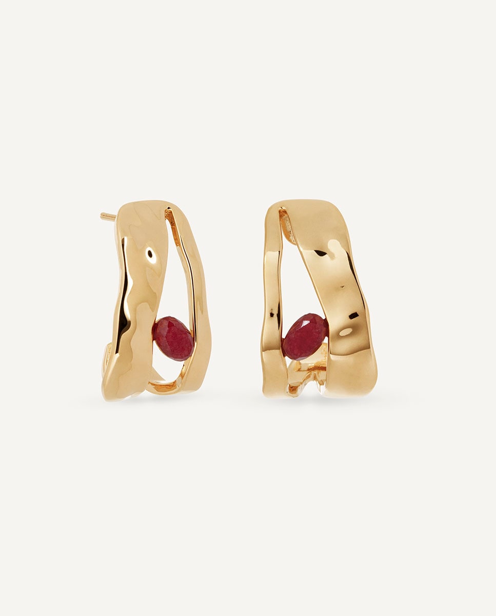 Pendientes Salada de María G. de Jaime bañados en oro de 18 kt con ágata roja Rojo-1