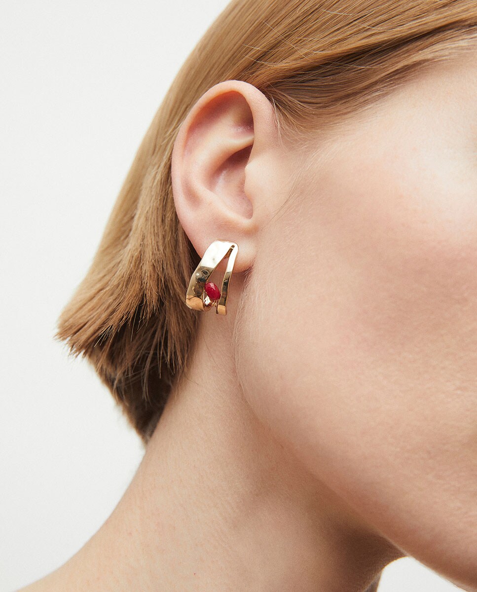 Pendientes Salada de María G. de Jaime bañados en oro de 18 kt con ágata roja Rojo-2