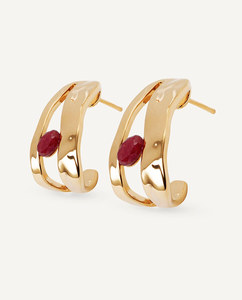 Pendientes Salada de María G. de Jaime bañados en oro de 18 kt con ágata roja Rojo-4