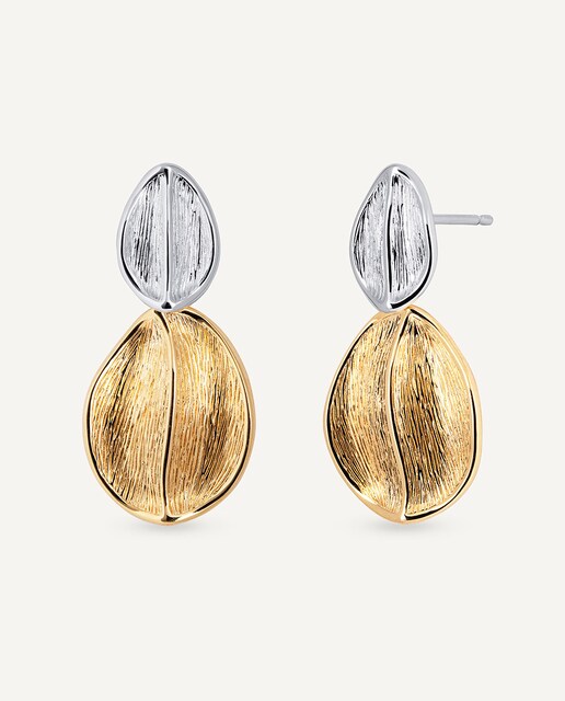 Imagen 0 de Pendientes hojas textura Curve dúo bañados en oro de 18 kt