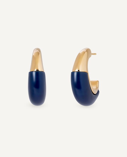 Imagen 0 de Pendientes semiluna Navy bañados en oro de 18 kt con acetato y resina azul