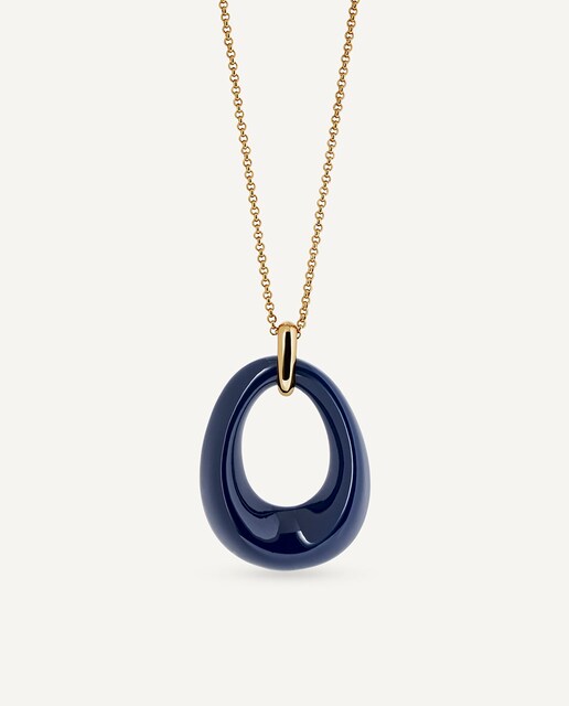 Imagen 0 de Colgante oval volumen Navy bañado en oro de 18 kt con acetato y resina azul