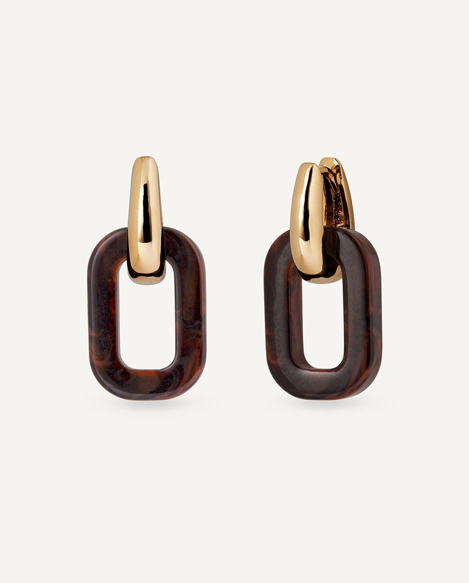 Pendientes de aro cuadrados Coffee bañados en oro de 18 kt con acetato y resina marrón