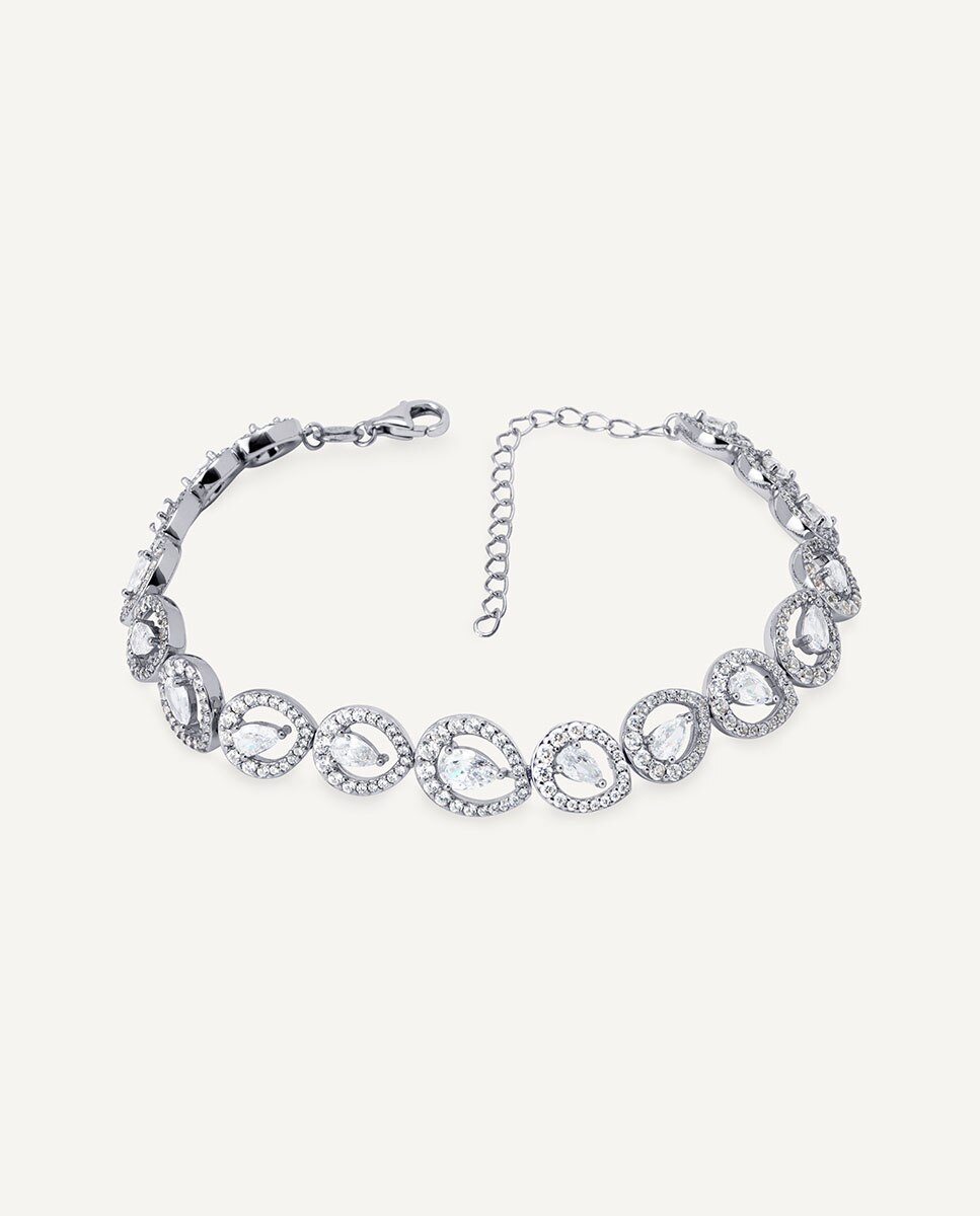 KristLand Pulsera Para Mujer Plata De Ley 925 Bañado En Rodio Y Platino Con Ópalo De Laboratorio Y Circonitas Diseño Geométrico Circular Ovalado Cuadrado Y En Forma De Lágrima Regalo Elegante