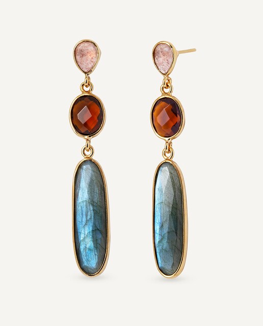 Imagen 0 de Pendientes largos Jara bañados en oro de 18 kt con piedras semipreciosas en tonos suaves