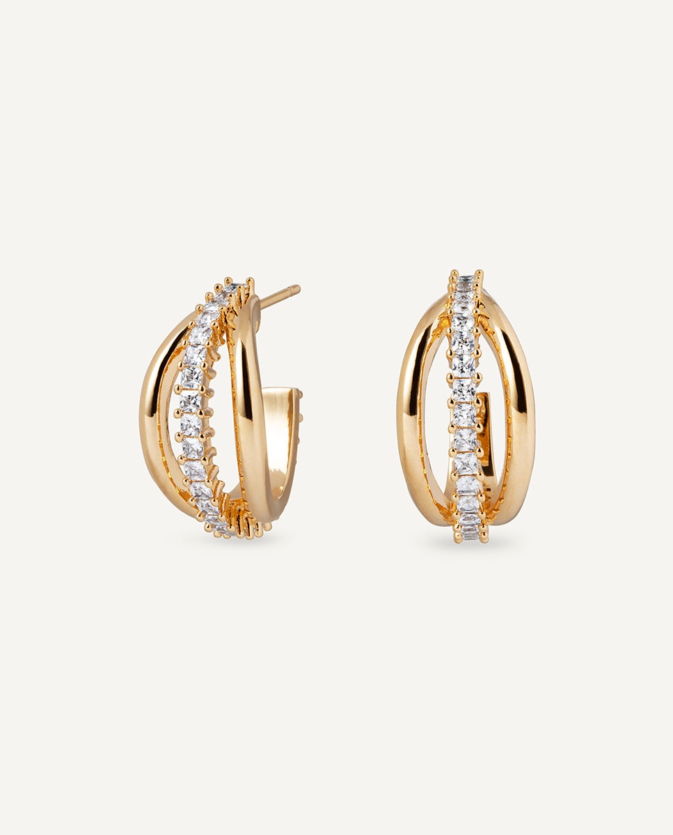 Pendientes vela de semiluna bañados en oro de 18 kt con circonitas