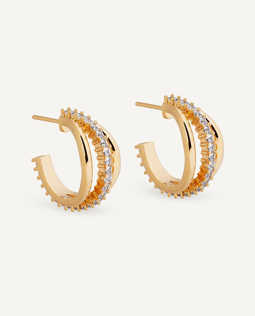 Pendientes vela de semiluna bañados en de 18 kt con circonitas - Vidal & Vidal - Oro Oro-4