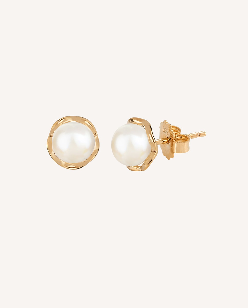 Imagen 0 de Pendientes perla cultivada bañados en oro de 18 kt Blanco