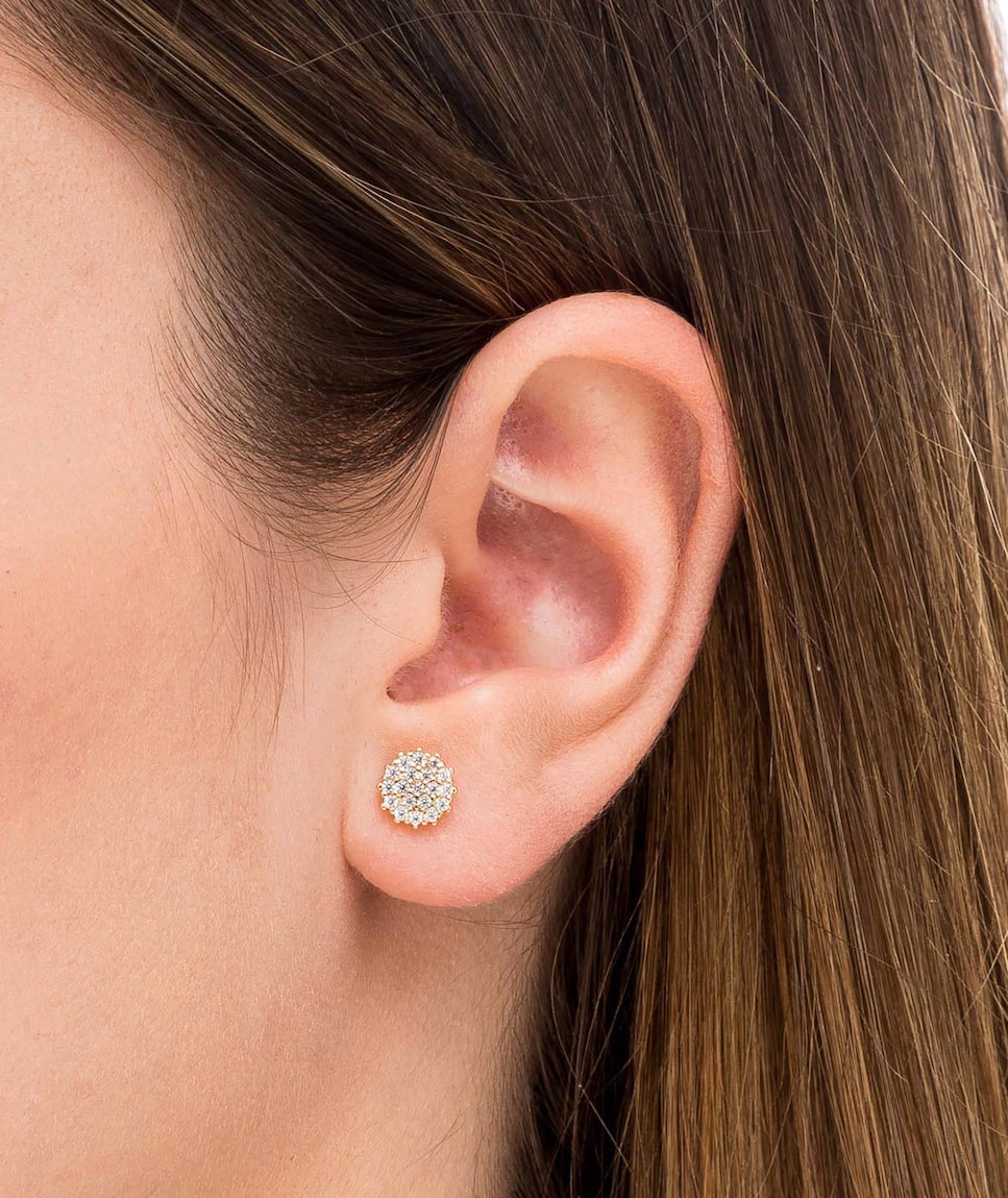 Pendientes círculo botón bañados en oro de 18 kt con circonitas Blanco-2