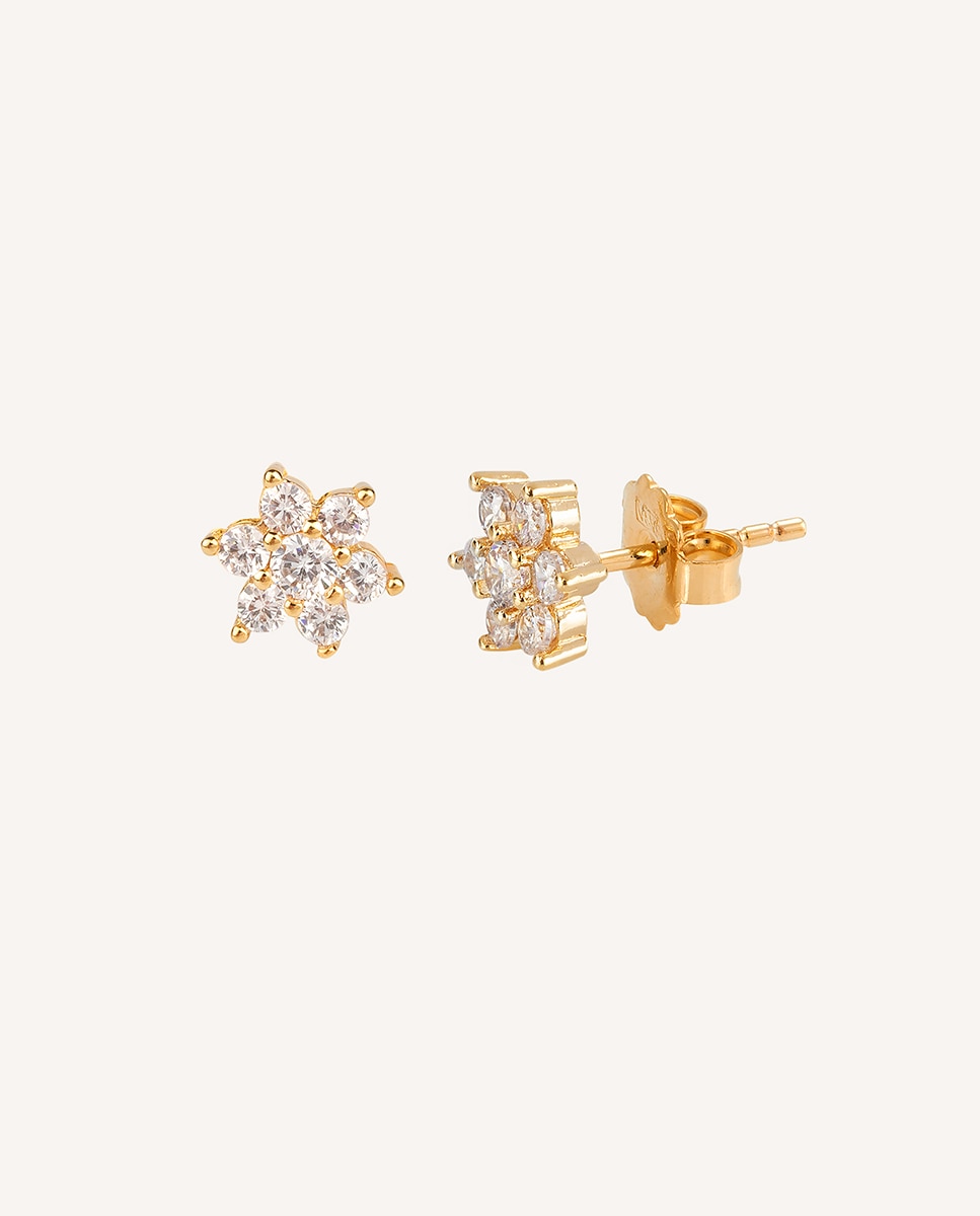 Pendientes flor botón bañados en oro de 18 kt con circonitas - Vidal & Vidal - Blanco Blanco-1
