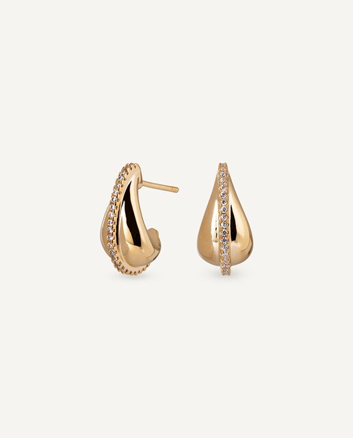 Imagen 0 de Pendientes semi aro bañados en oro de 18 kt con circonitas