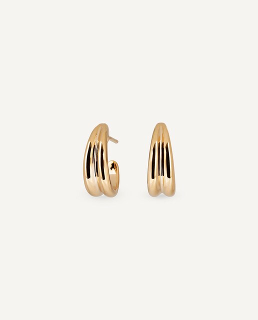 Imagen 0 de Pendientes semi aro liso bañados en oro de 18 kt