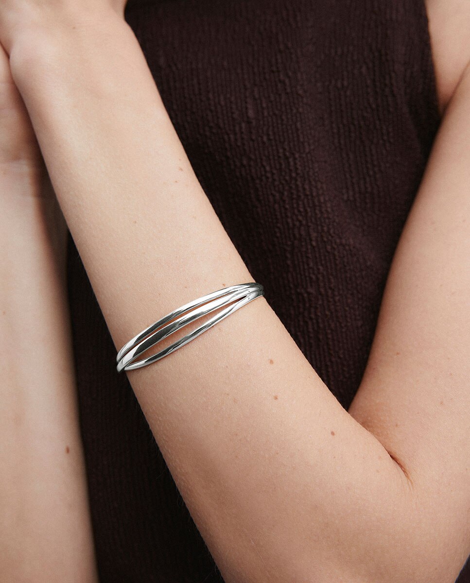 Brazalete rígido brisa bañado en de ley 925 - Vidal & Vidal - Plata Plata-2