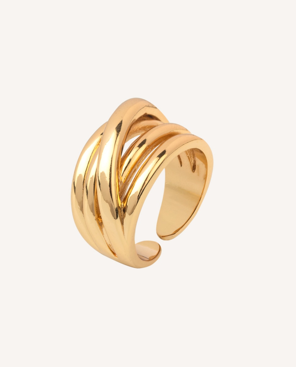 Anillo entrelazado cinco bañado en oro 18 kt tiras cruzadas Oro Vidal & Vidal Oro-1