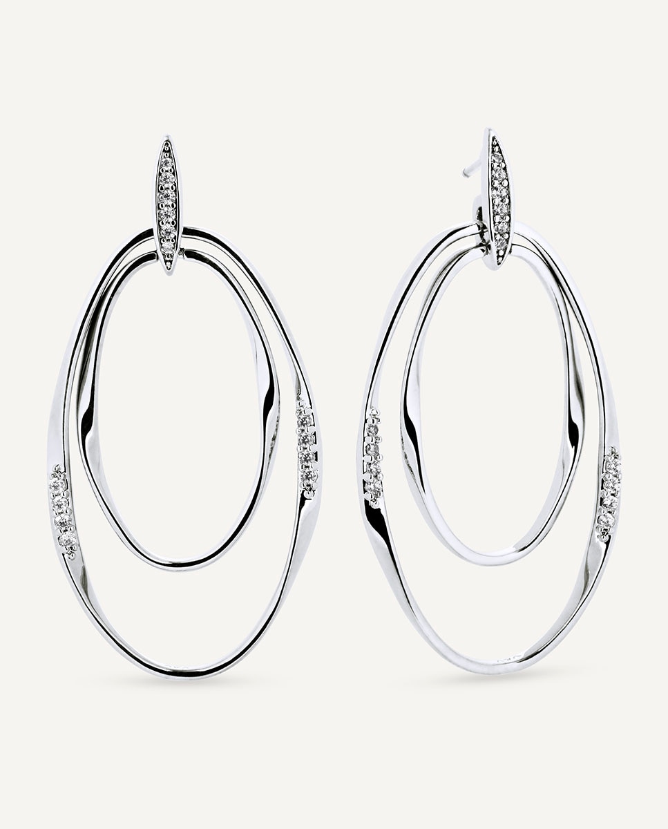 Imagen 0 de Pendientes largos flow bañados en plata de ley 925 con circonitas Plateado