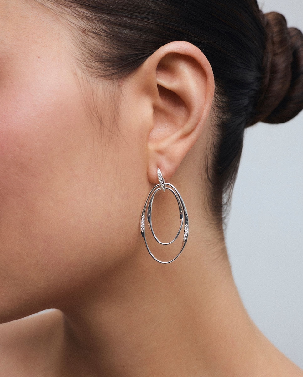 Pendientes largos flow bañados en plata de ley 925 con circonitas - Vidal & Vidal - Plateado Plateado-2