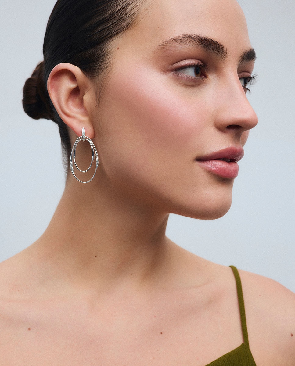 Pendientes largos flow bañados en plata de ley 925 con circonitas - Vidal & Vidal - Plateado Plateado-3