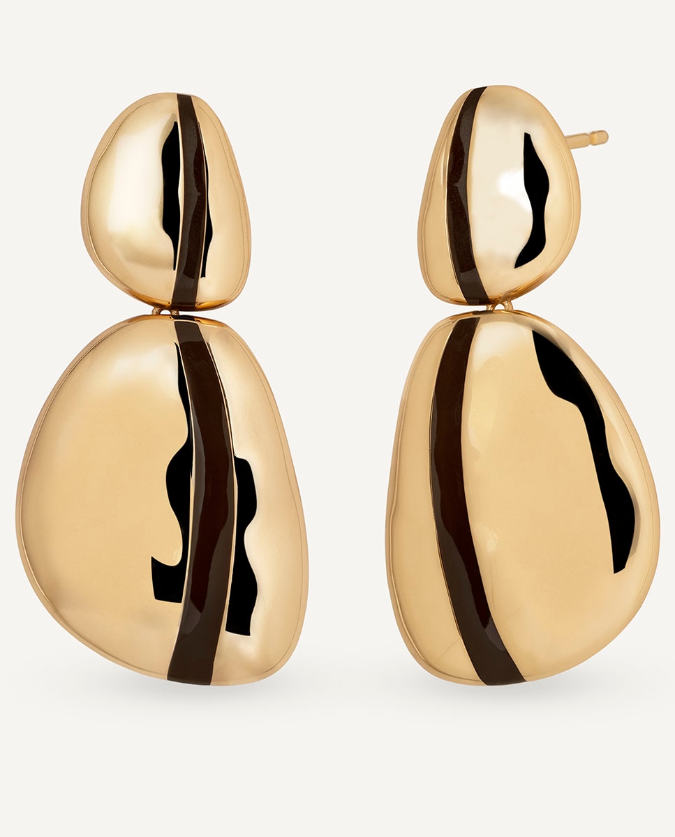 Pendientes grandes suspiro de maría g de jaime bañados en oro de 18 kt con esmalte marrón
