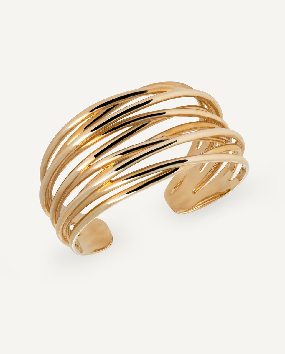 Brazalete rígido con tiras siara bañado en oro de 18 kt - Vidal & Vidal - Oro Oro-1