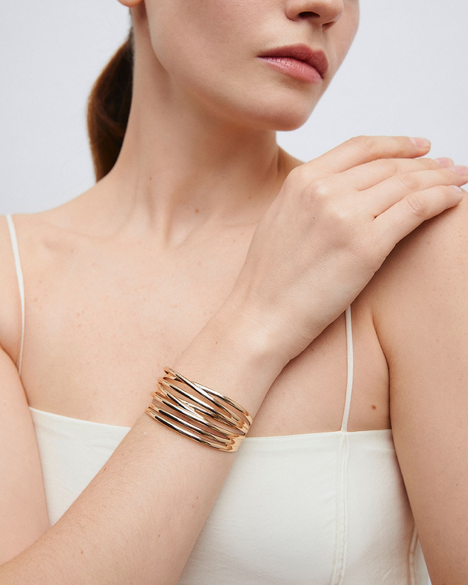Brazalete rígido con tiras siara bañado en oro de 18 kt - Vidal & Vidal - Oro Oro-2