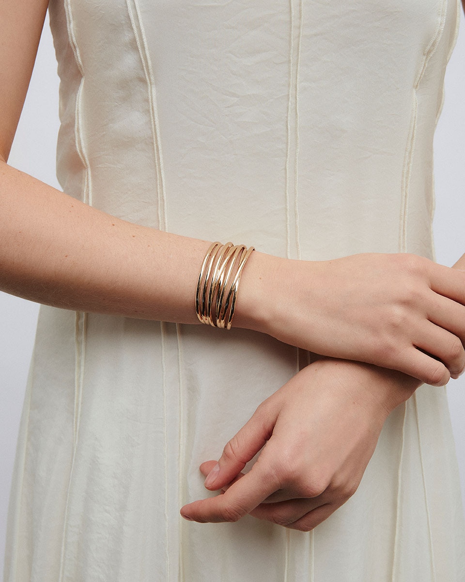 Brazalete rígido con tiras siara bañado en oro de 18 kt - Vidal & Vidal - Oro Oro-3