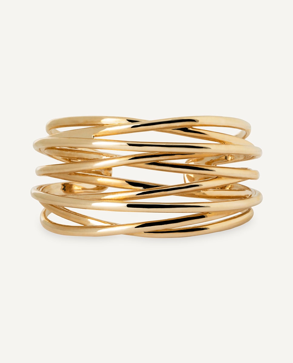 Brazalete rígido con tiras siara bañado en oro de 18 kt - Vidal & Vidal - Oro Oro-4