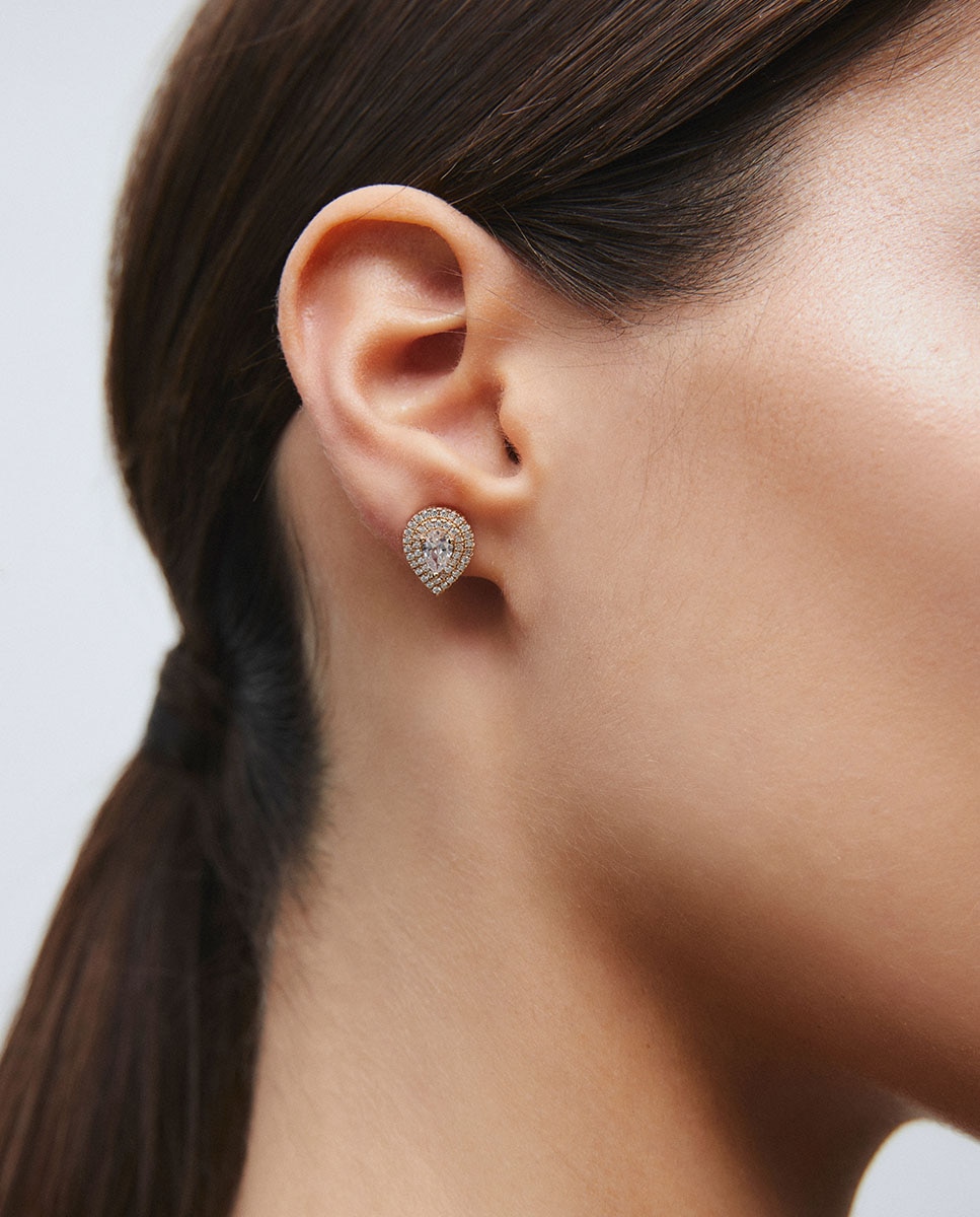 Pendientes botón éclat de plata de ley 925 con baño en oro de 18 kt y circonitas - Vidal & Vidal - Dorado Dorado-2