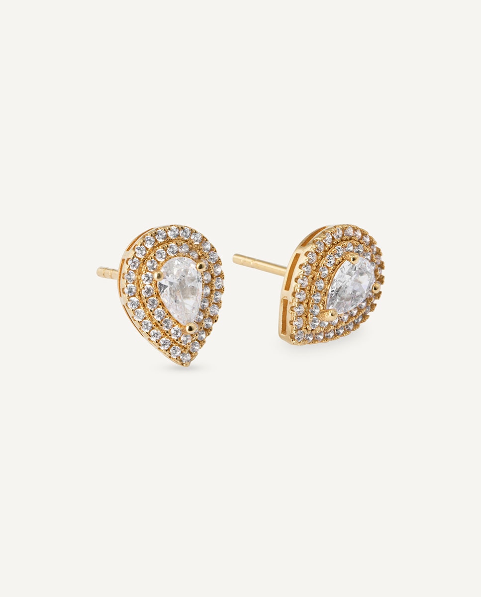 Pendientes botón éclat de plata de ley 925 con baño en oro de 18 kt y circonitas - Vidal & Vidal - Dorado Dorado-4